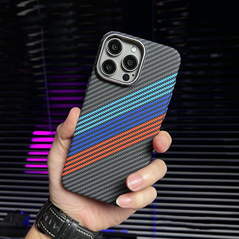 Carbon Fiber MagSafe Compatible Phone Case with Tri-Color Design