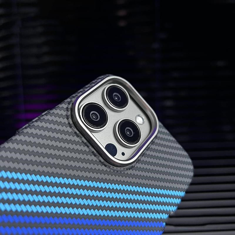 Carbon Fiber MagSafe Compatible Phone Case with Tri-Color Design