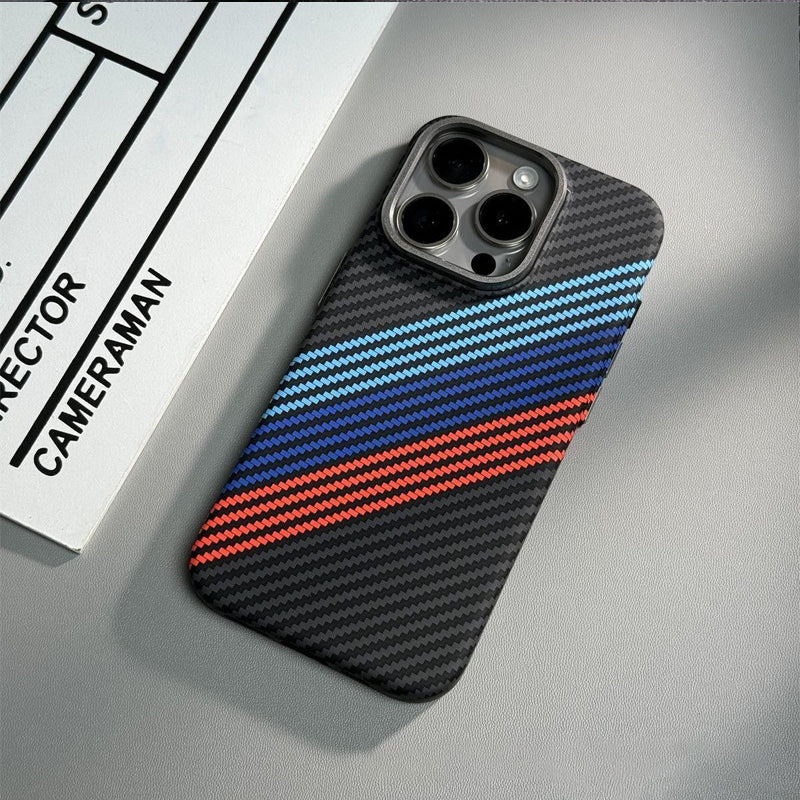 Carbon Fiber MagSafe Compatible Phone Case with Tri-Color Design