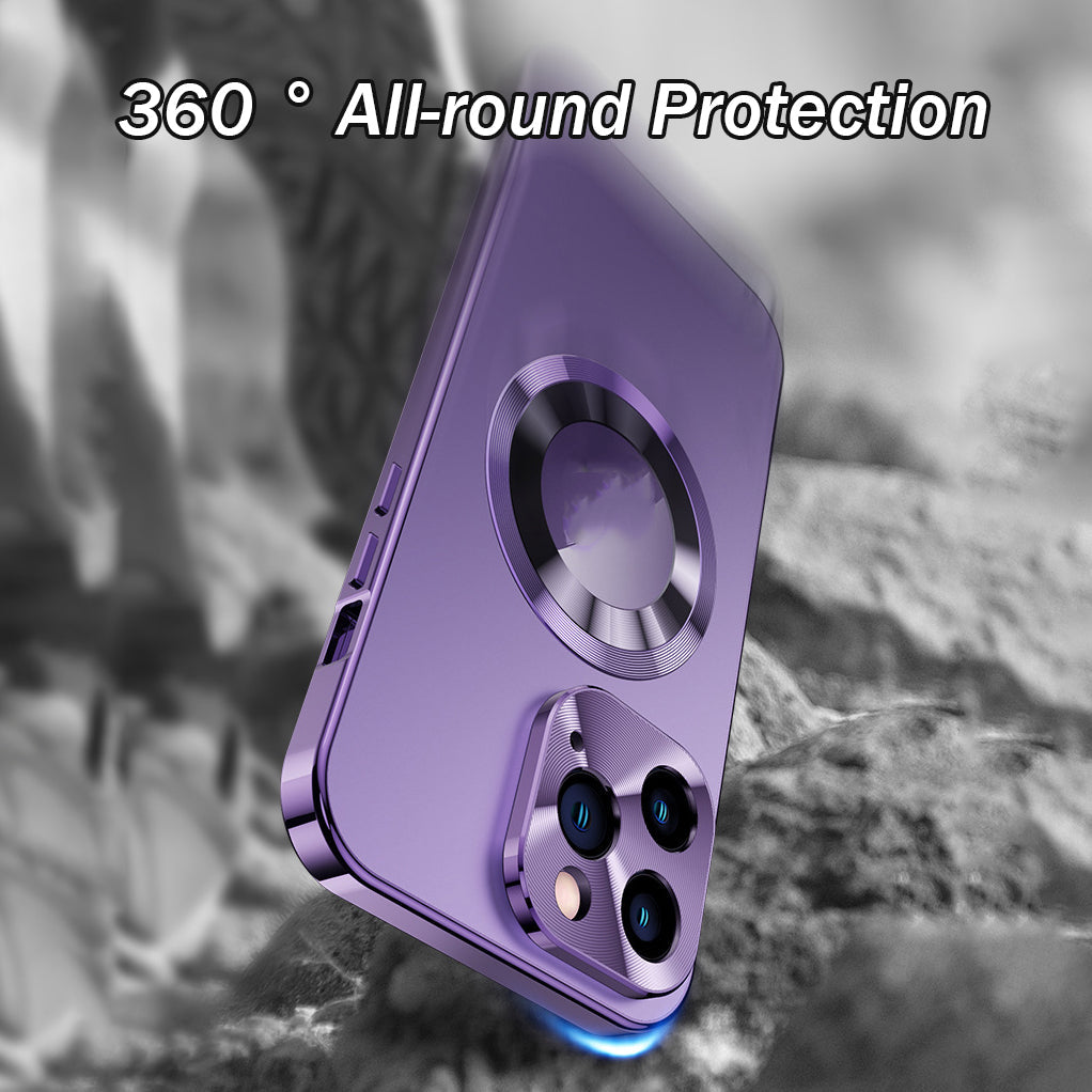 Double-sided magnetic phone case with electroplated glass